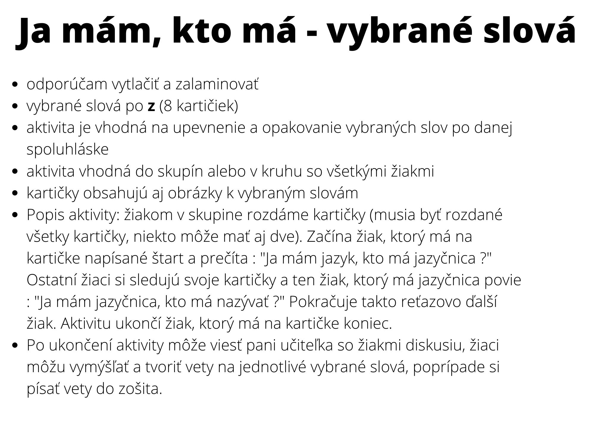 Ja Mám, Kto Má - Vybrané Slová Po Z - Slovenský Jazyk | UčiteliaUčiteľom.sk